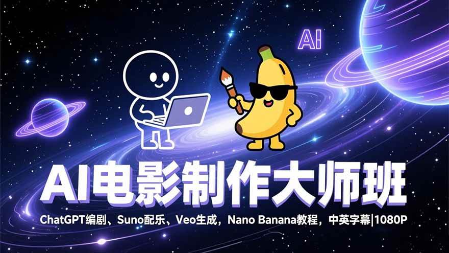 （17011期）AI电影制作大师班：ChatGPT编剧、Suno配乐、Veo生成，Nano Banana教程，中英字幕|1080P-皓哥创业笔记
