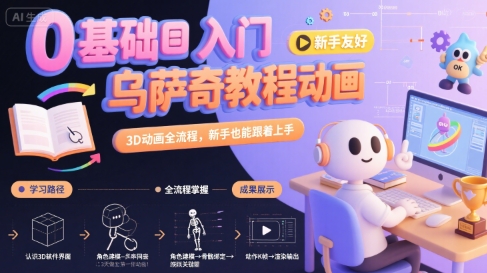 0基础入门乌萨奇教程动画，3D动画全流程，新手也能跟着上手-皓哥创业笔记