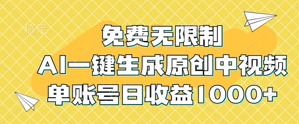 免费无限制,AI一键生成原创中视频,单账号日收益1000+-皓哥创业笔记