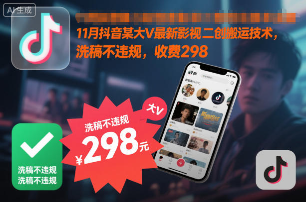 11月抖音某大V最新影视二创搬运技术，洗稿不违规，收费298-皓哥创业笔记