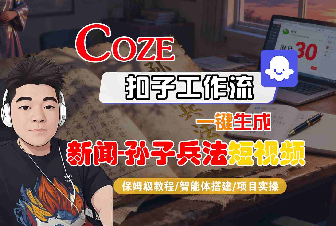 Coze扣子智能体工作流一键生成“新闻-孙子兵法“短视频，全流程保姆级教学-皓哥创业笔记