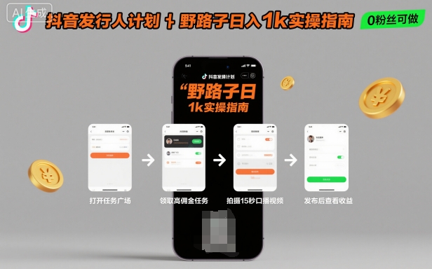 抖音发行人计划全新野路子玩法，随时随地，只要有手机，就能操作，日入1k+【揭秘】-皓哥创业笔记