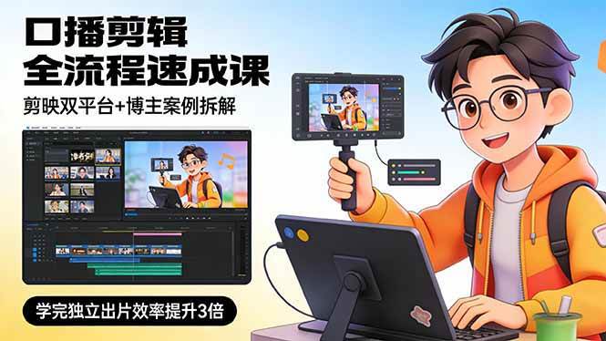 （17420期）口播剪辑全流程速成课，剪映双平台+博主案例拆解，学完独立出片效率提升3倍-皓哥创业笔记