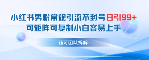 小红书男粉常规引流不封号日引99+变现简单 可矩阵可复制小白容易上手-皓哥创业笔记