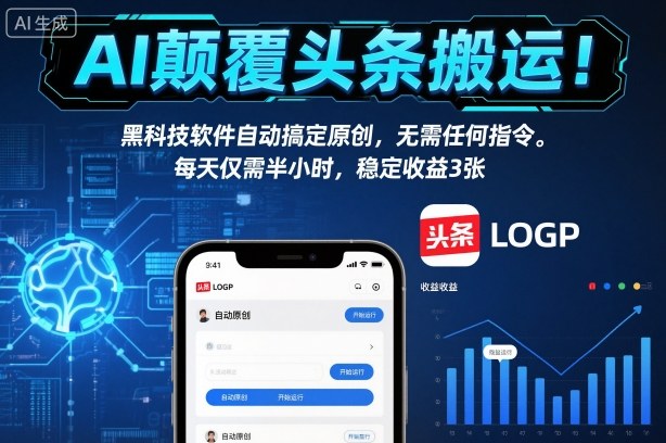 AI颠覆头条搬运！黑科技软件自动搞定原创，无需任何指令。每天仅需半小时，稳定收益3张【揭秘】-皓哥创业笔记