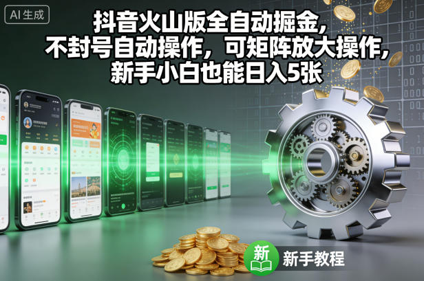 抖音火山版全自动掘金，不封号自动操作，可矩阵放大操作，新手小白也能日入5张【揭秘】-皓哥创业笔记