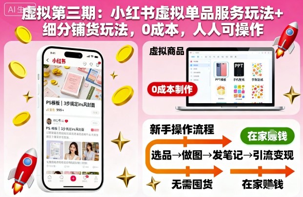 虚拟第三期：小红书虚拟单品服务玩法+细分铺货玩法，0成本，人人可操作-皓哥创业笔记