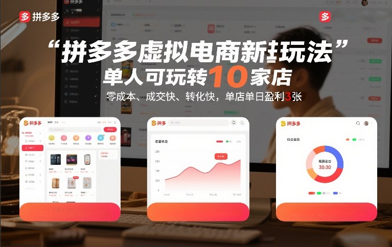 拼多多虚拟电商新玩法，单人可玩转10家店，零成本、成交快、转化快，单店单日盈利3张【揭秘】-皓哥创业笔记