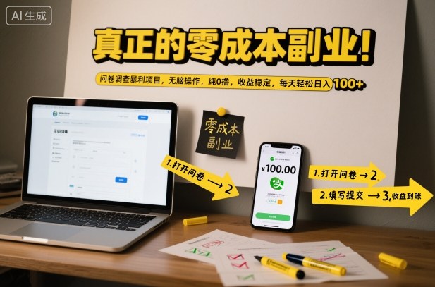 真正的零成本副业!问卷调查暴利项目,无脑操作,纯0撸,收益稳定,每天轻松日入100+【揭秘】-皓哥创业笔记