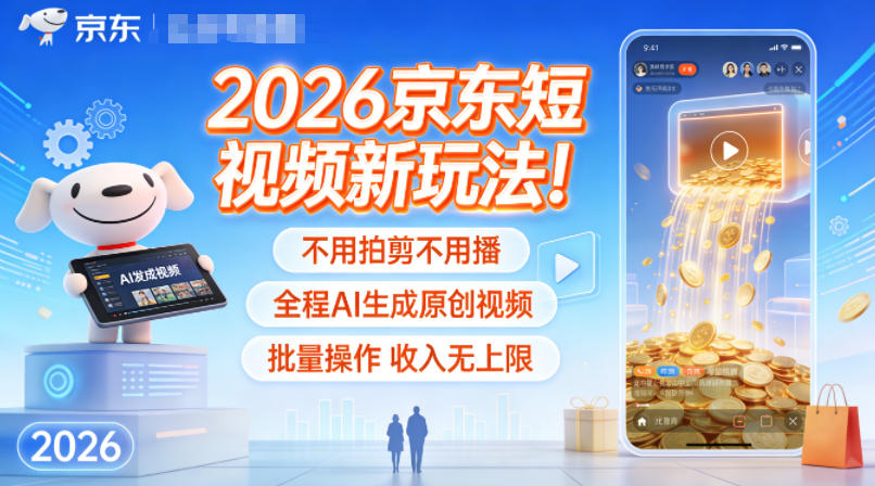 2026京东短视频新玩法！不用拍剪不用播，全程AI生成原创视频，批量操作收入无上限-皓哥创业笔记