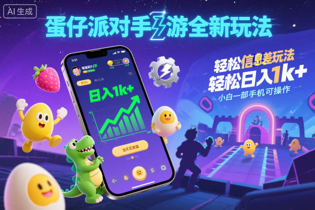 蛋仔派对手游全新玩法，轻松日入1k+，风口信息差玩法，当天见收益，小白一部手机可操作-皓哥创业笔记