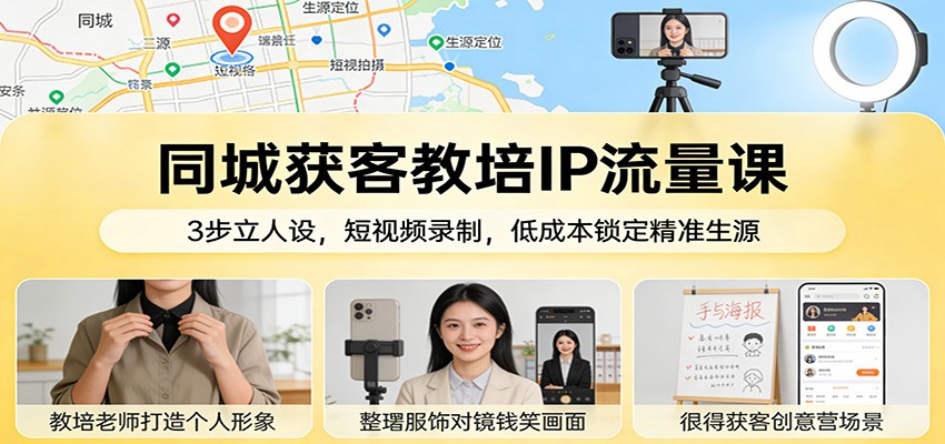 同城获客教培IP流量课：3步立人设，短视频录制，低成本锁定精准生源-皓哥创业笔记