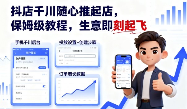 抖店千川随心推起店，保姆级教程，生意即刻起飞-皓哥创业笔记