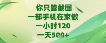 你只管截图，一部手机在家做，苹果安卓都可以，一天5张+【揭秘】-皓哥创业笔记