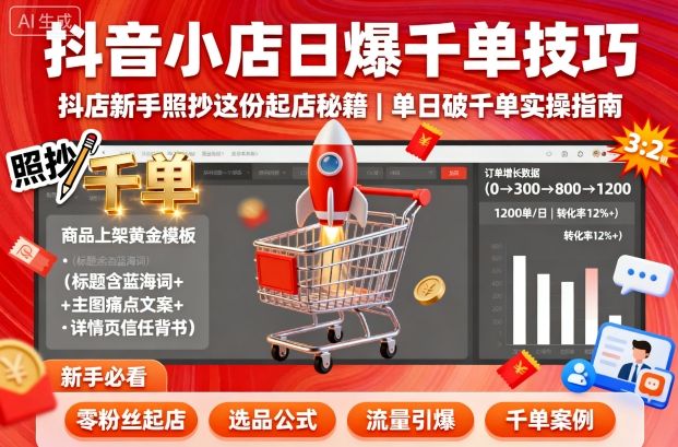 抖音小店日爆千单技巧，抖店新手照抄这份起店秘籍，单日破千单-皓哥创业笔记