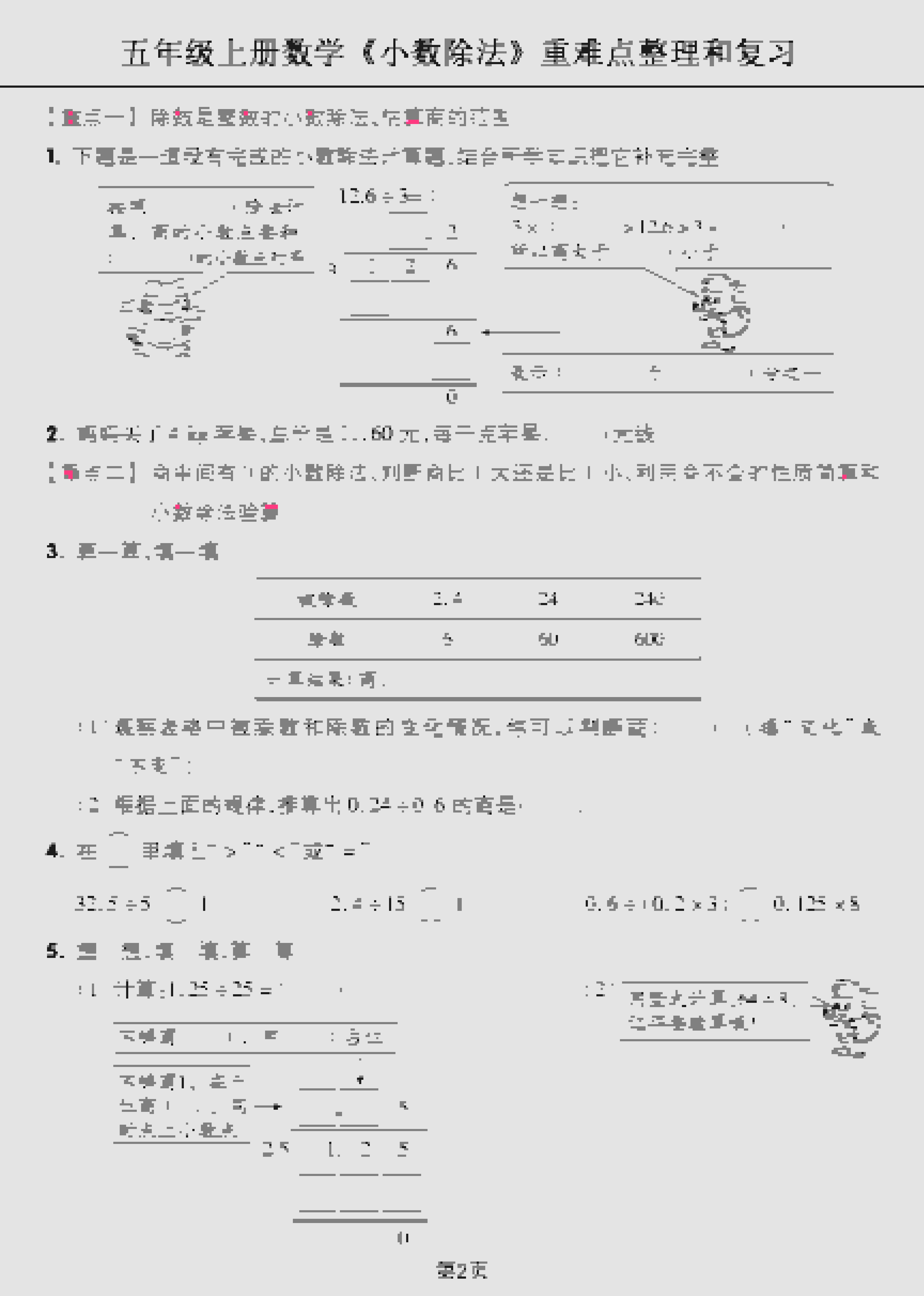五年级上数学《小数除法》重难点整理和复习