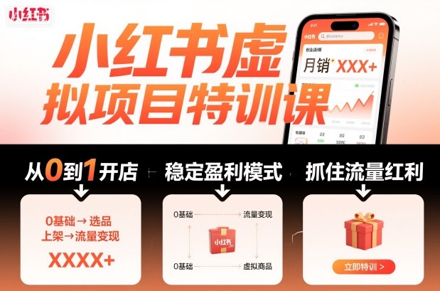 小红书虚拟项目特训课，帮你从0到1打造稳定盈利的店铺，抓住流量红利（更新9月）-皓哥创业笔记
