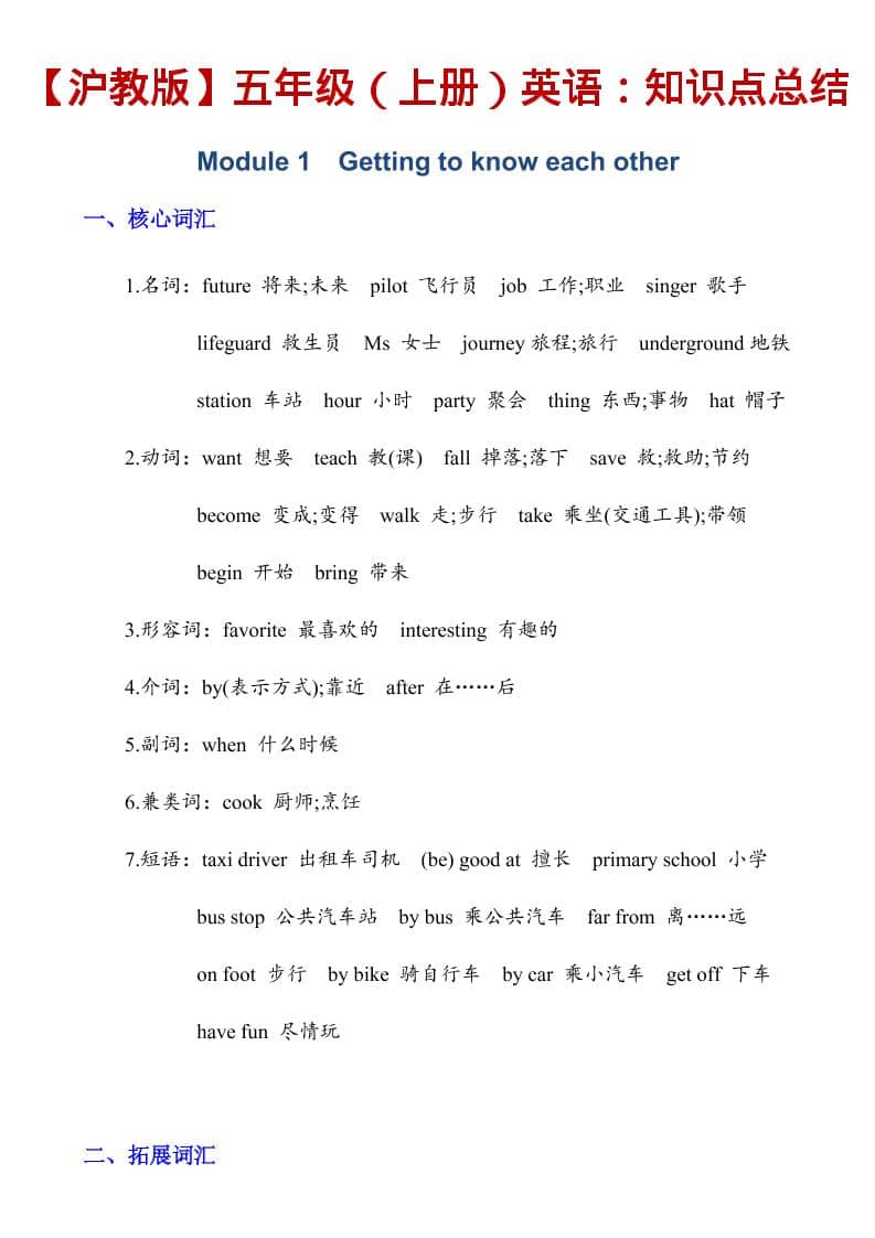 五年级上英语知识点总结《沪教版》-皓哥创业笔记
