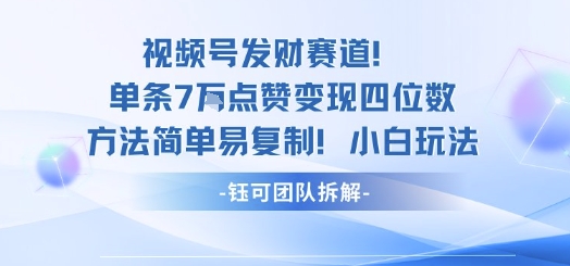 视频号发财赛道单条7W点赞变现四位数方法简单易复制小白玩法-皓哥创业笔记