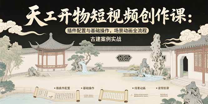 （15418期）天工开物短视频创作课：插件配置与基础操作，场景动画全流程 古建案例实战-皓哥创业笔记