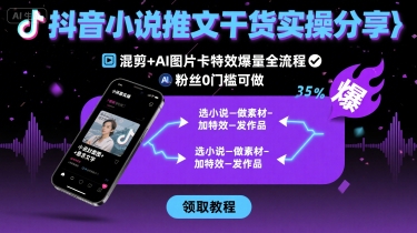 抖音小说推文干货实操分享，混剪+AI图片卡特效爆量全流程，0粉丝0门槛可做-皓哥创业笔记