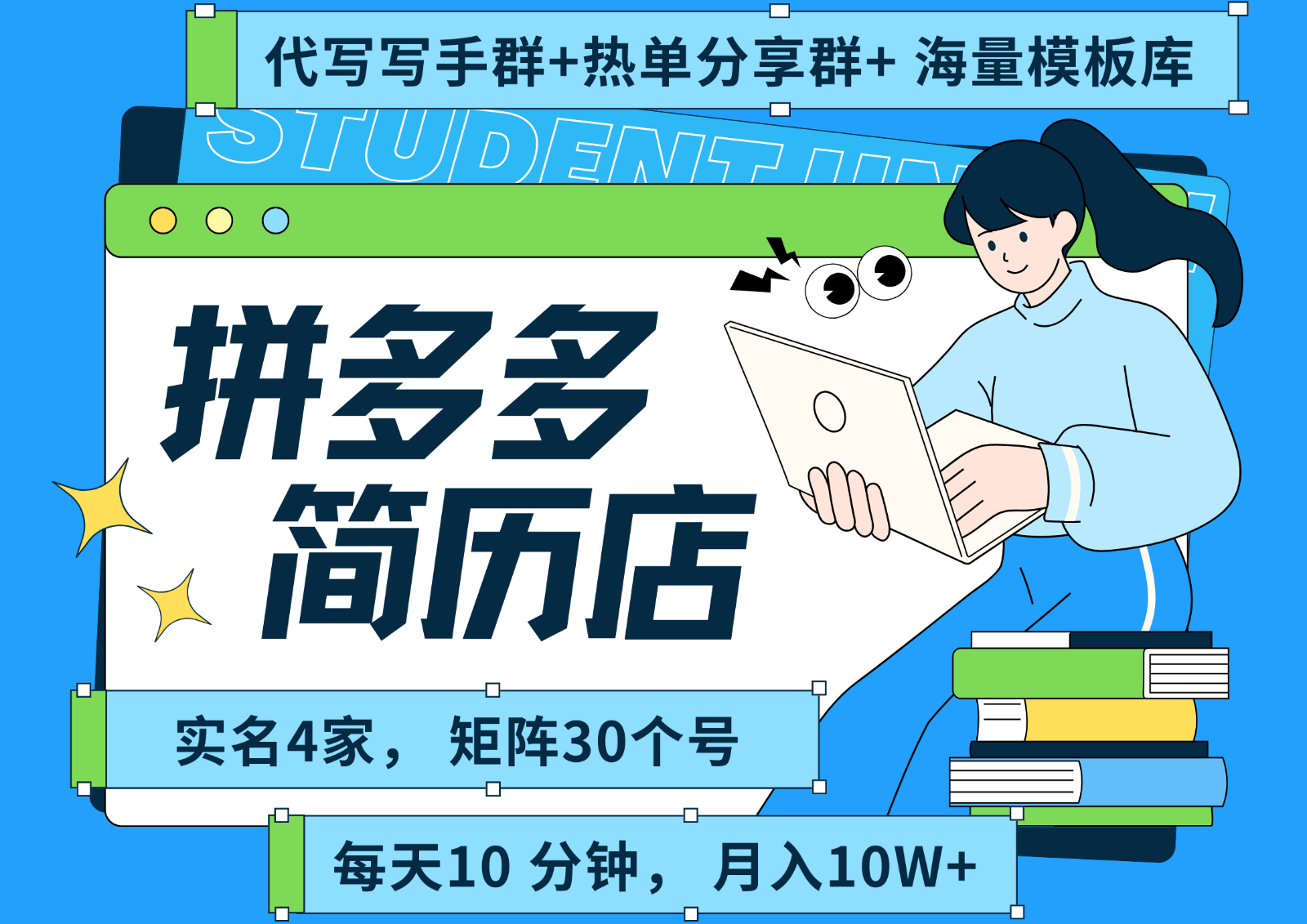 拼多多电商 拼多多 虚拟资料 简历 海报代写 全SOP流程 毫无保留分享（含后端资料）-皓哥创业笔记