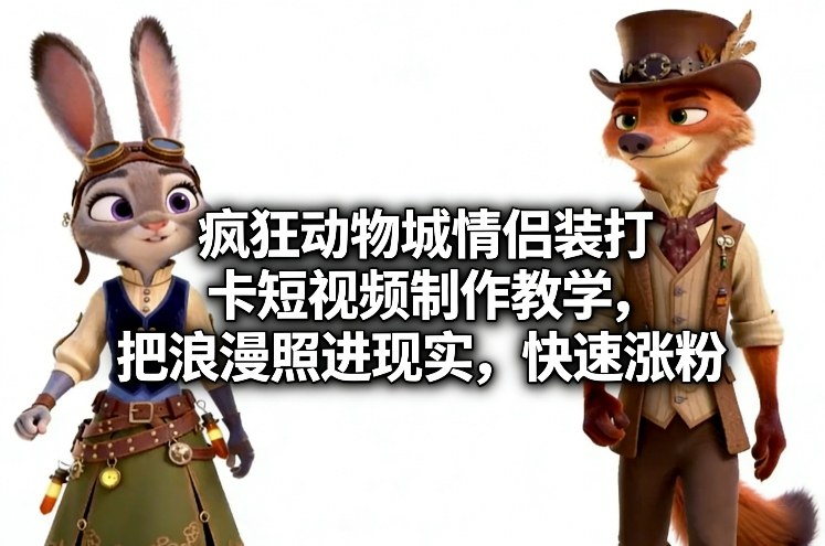 疯狂动物城情侣装打卡短视频制作教学，把浪漫照进现实，快速涨粉-皓哥创业笔记