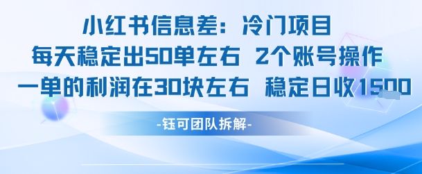 小红书信息差冷门项目一单利润30块每天稳定1.5k左右2个账号操作-皓哥创业笔记