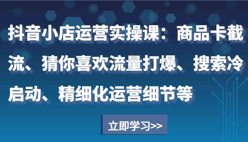 抖音小店运营实操课：商品卡截流、猜你喜欢流量打爆、搜索冷启动、精细化运营细节等-皓哥创业笔记