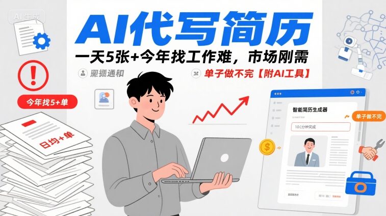 AI代写简历，一天5张+今年找工作难，市场刚需，单子做不完【附AI工具】-皓哥创业笔记