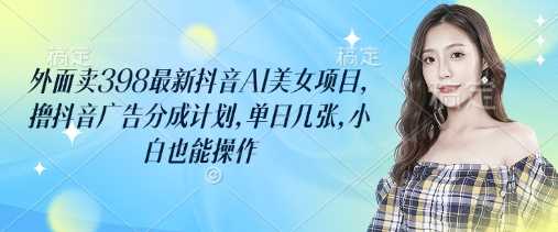 外面卖398最新抖音AI美女项目，撸抖音广告分成计划，单日几张，小白也能操作-皓哥创业笔记