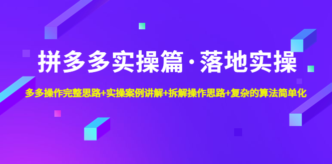 （4947期）拼多多实操篇·落地实操 完整思路+实操案例+拆解操作思路+复杂的算法简单化-皓哥创业笔记