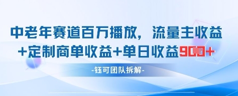 中老年赛道百万播放+流量主收益+定制收益，单日收益9张-皓哥创业笔记