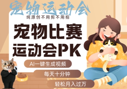 AI一键生成宠物比赛运动会PK视频，纯原创不用剪不用拍，每天十分钟，轻松月入过1W+-皓哥创业笔记