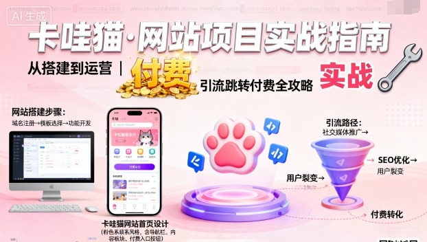 卡哇猫·网站项目，网站搭建与运营以及引流跳转付费-皓哥创业笔记
