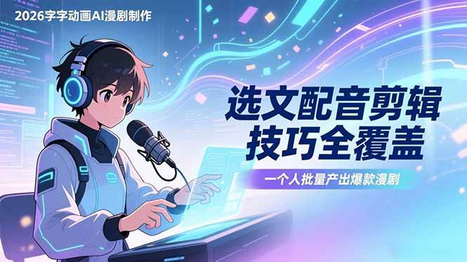 （17477期）2026字字动画AI漫剧制作-1期，选文配音剪辑技巧全覆盖，一个人就能批量产出爆款漫剧-皓哥创业笔记