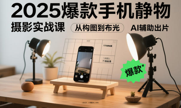 2025爆款手机静物摄影实战课，从构图到布光，不用贵设备，AI辅助出片-皓哥创业笔记