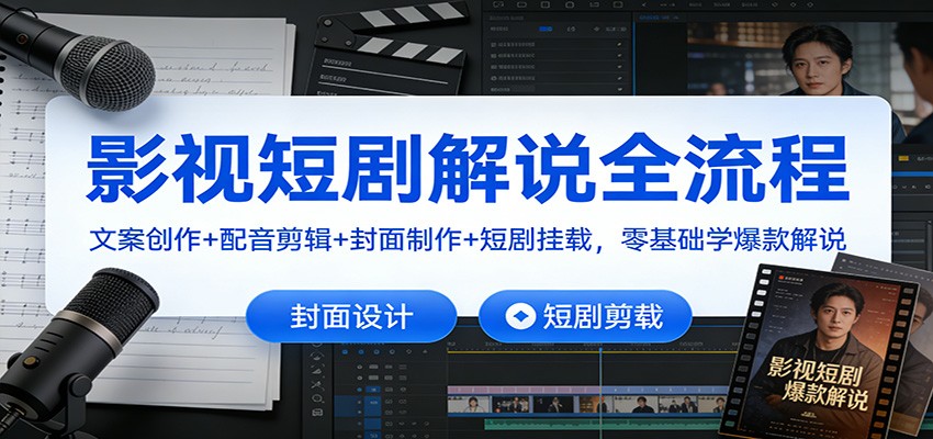 影视短剧解说全流程：文案创作+配音剪辑+封面制作+短剧挂载，零基础学爆款解说-皓哥创业笔记