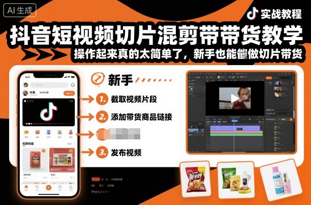 抖音短视频切片混剪带货教学，操作起来真的太简单了，新手也能做切片带货-皓哥创业笔记