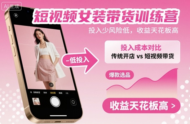 短视频女装带货训练营，投入少风险低，收益天花板高-皓哥创业笔记