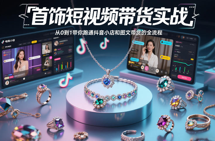 首饰短视频带货实战，从0到1带你跑通抖音小店和图文带货的全流程-皓哥创业笔记