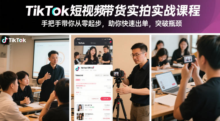 TikTok短视频带货实拍实战课程，手把手带你从零起步，助你快速出单，突破瓶颈-皓哥创业笔记