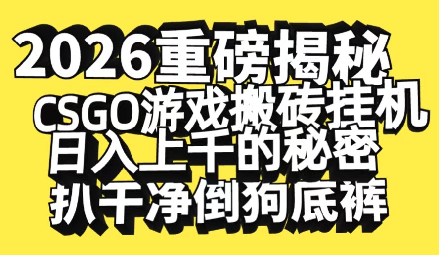 2026开年重磅解密，CSGO游戏搬砖挂机日入上千的秘密，把倒狗的底裤扒干-皓哥创业笔记