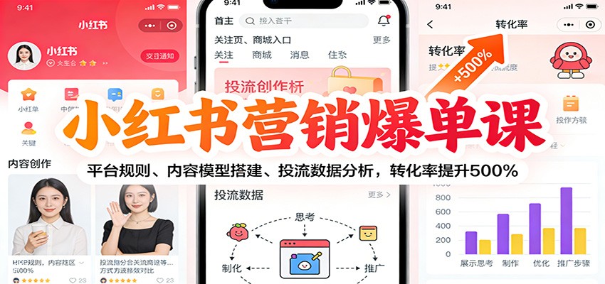 小红书营销爆单课：平台规则、内容模型搭建、投流数据分析，转化率提升500%-皓哥创业笔记