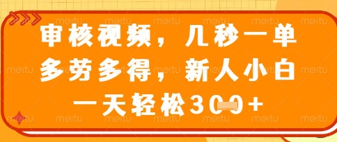视频审核员，几秒一单，不限时间，不限地点，多做多得，新人小白一天轻松几张+【揭秘】-皓哥创业笔记