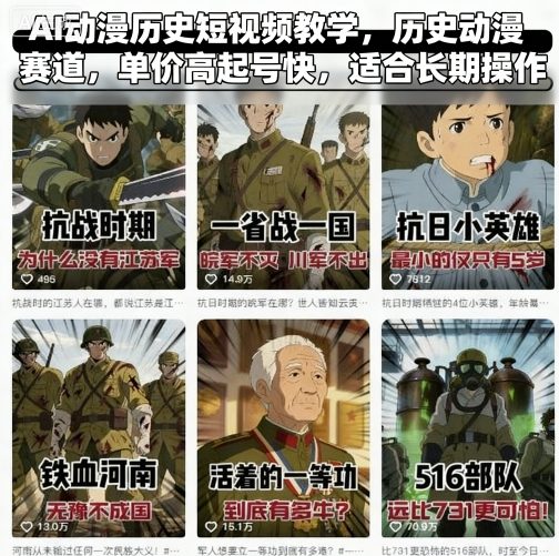 AI动漫历史短视频教学，历史动漫赛道，单价高起号快，适合长期操作-皓哥创业笔记