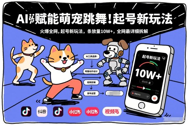 AI赋能萌宠跳舞，火爆全网，起号新玩法，条条播放量10W+，全网最详细拆解-皓哥创业笔记