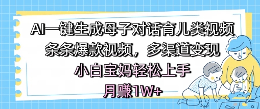 AI一键生成母子对话育儿类视频,条条爆款视频,多渠道变现,小白宝妈轻松上手,月入1W+-皓哥创业笔记