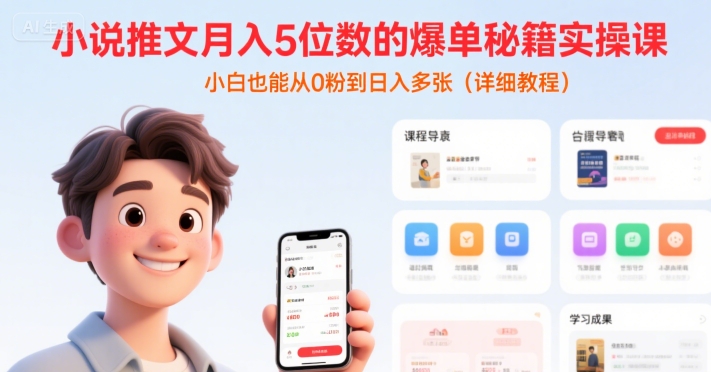 小说推文月入5位数的爆单秘籍实操课，，小白也能从0粉到日入多张(详细教程)-皓哥创业笔记