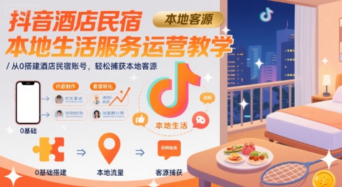 抖音酒店民宿本地生活服务运营教学，从0搭建酒店民宿账号，轻松捕获本地客源-皓哥创业笔记